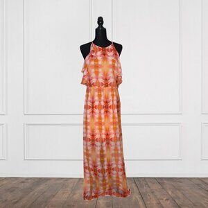 Bisou Bisou Tie Dye Pink & Orange Maxi Dress